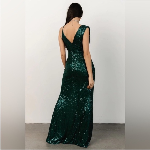 Baltic Born Sparkly GreenSequin Isla Asymmetrical Straps FrontSlit Dress NWT XS - Picture 4 of 16